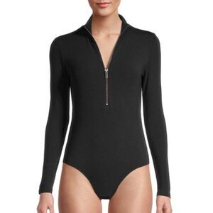 ELIE TAHARI Rib-knit Mock Neck Bodysuit In Black Size Large NWT $110‎